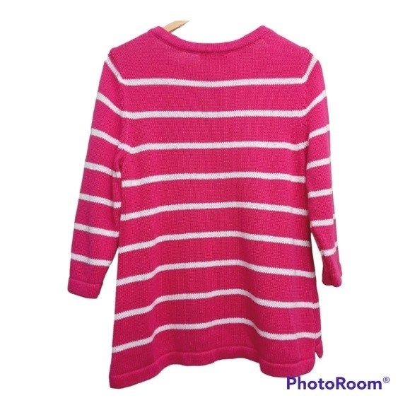 Christopher & Banks Pink & White Striped Sweater w/ Buttom detail L - Picture 2 of 6